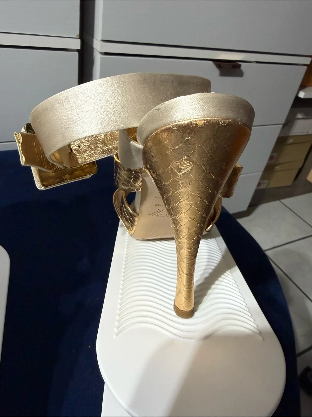 Roger Vivier Gold and Cream Strappy Platform Sandals